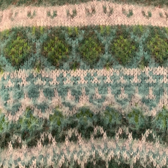 Vintage Y2K Wool Sweater 90s V Neck Cropped Fair Isle Bulldog Green Blue - Picture 4 of 13